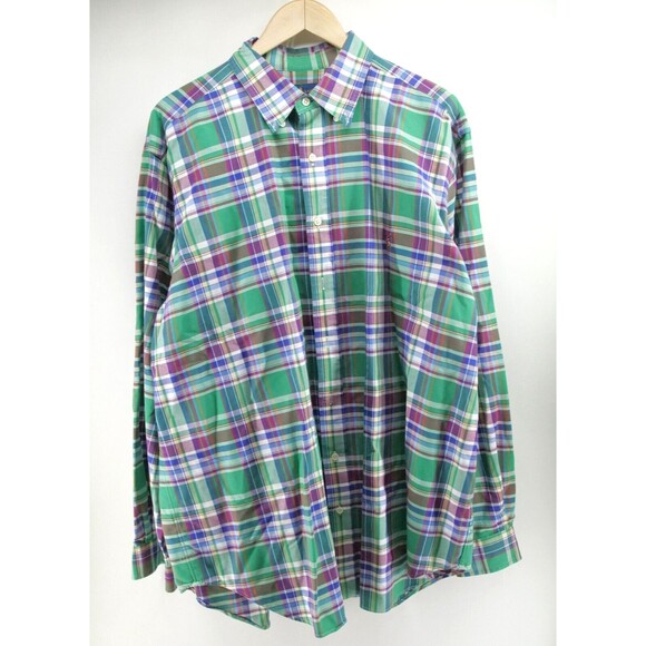 Polo Ralph Lauren Mens 1XB Performance Oxford Shirt Plaid‎ Pony Green - Picture 1 of 8